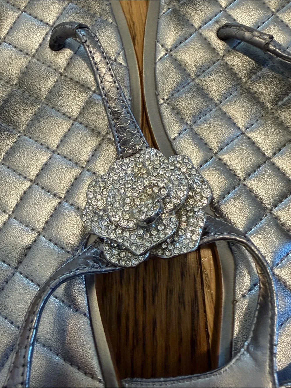Women’s Silver Flower T-Strap Sandal